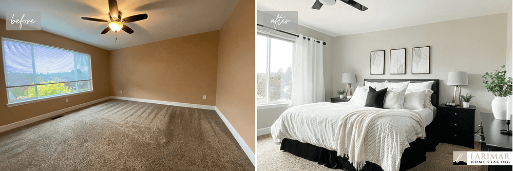 Staging a home to sell - bedroom before and after