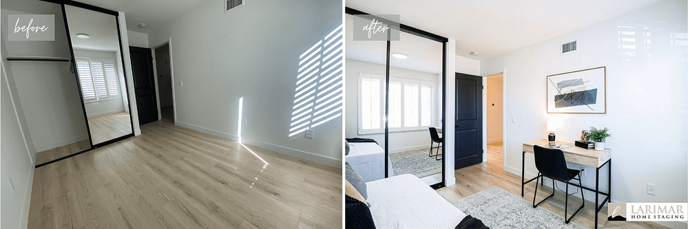 Guest bedroom before and after home staging in Ontario CA