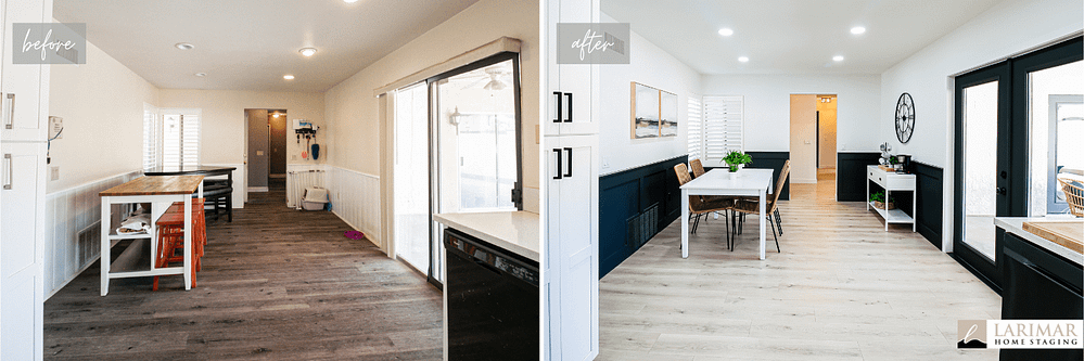 Kitchen breakfast nook before and after renovations and home staging