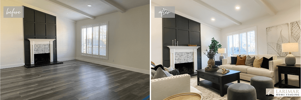 Orange County California living room makeover and before and after home staging