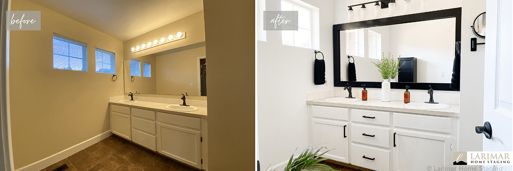 Cosmetic updates and staging to bathroom stage to sell faster and for more money