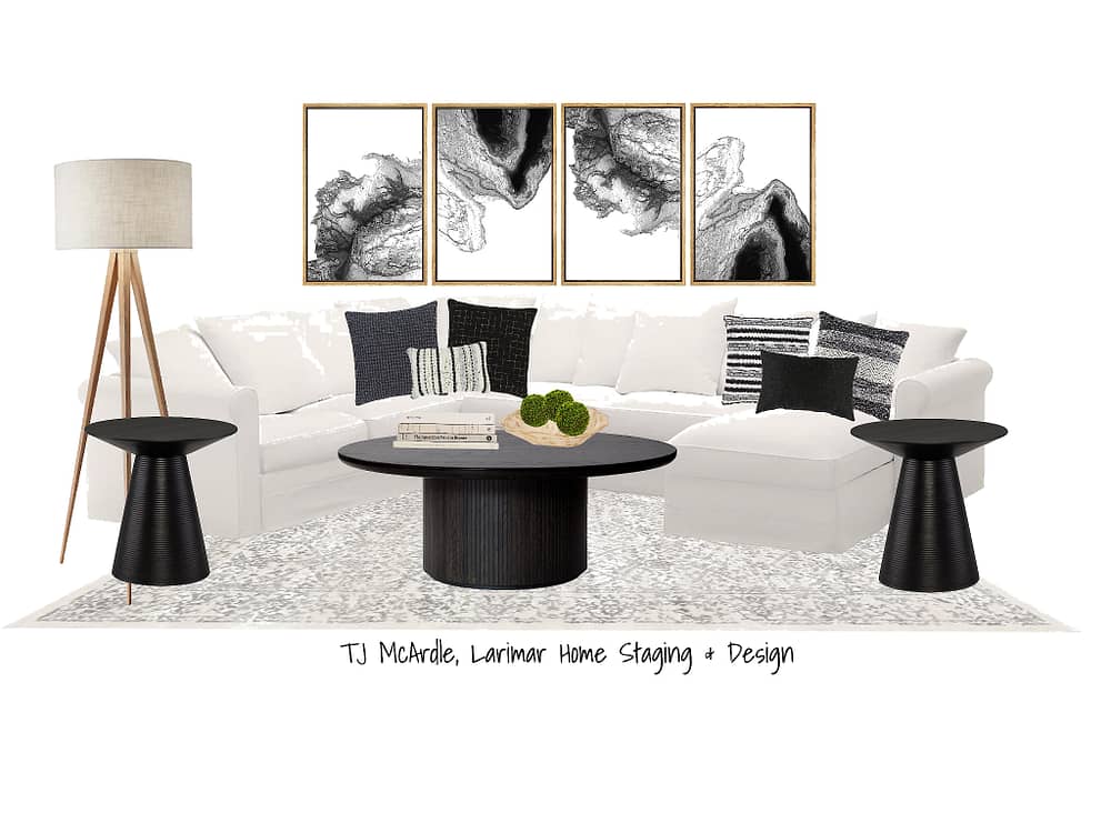 Tan White Black Living Room Concept Board